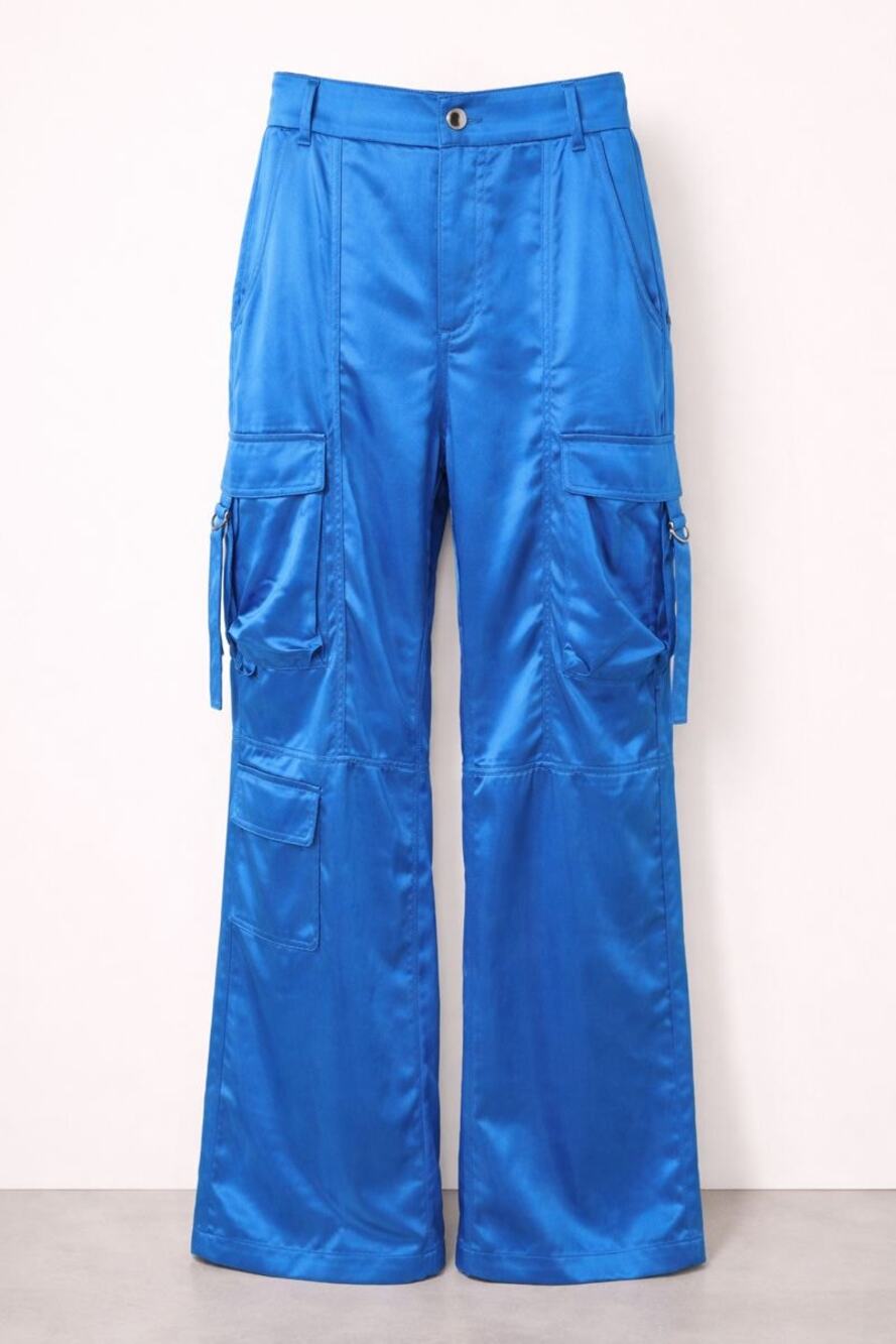 NWT Gianni Bini Satin Capri Blue Cargo Pants Utility Style Medium Streetwear